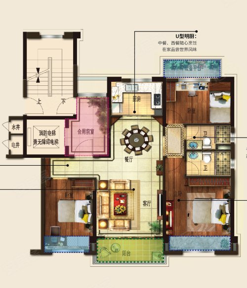 碧桂园·柏悦湾115㎡户型,碧桂园·柏悦湾3室2厅2卫1厨约115.00平米户型图,朝南北朝向 - 上海安居客