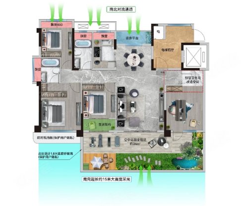 鑫邦外滩壹号G1户型,鑫邦外滩壹号4室2厅2卫1厨约145.00平米户型图,朝南朝向 - 上饶安居客