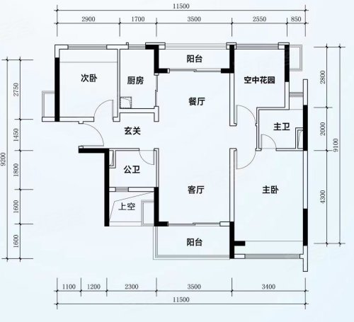 常乐府建面98至100平米户型,常乐府3室2厅2卫1厨约98.00平米户型图,朝南北朝向 - 佛山安居客