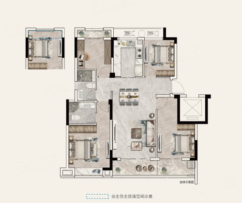 金开城投翰文府B2户型，金开城投翰文府4室2厅2卫1厨约118.00平米户型图，朝南朝向 - 金华安居客
