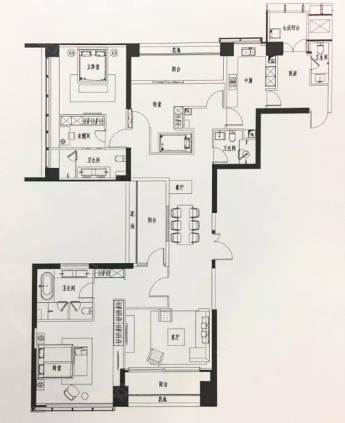 华侨城新天鹅堡D#2单元04户型,华侨城新天鹅堡3室2厅4卫2厨约260.00平米户型图,朝南朝向 - 深圳安居客