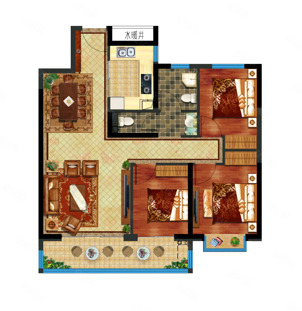 35m05,3室2厅2卫 114m05关联户型:金府大院新推107㎡3室,116㎡3室