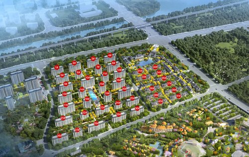蓝城·桃李春风动态:小区鸟瞰图，项目总体规划-池州安居客