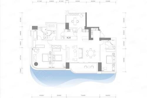 麓湖生态城E2，麓湖生态城4室2厅3卫2厨约216.00平米户型图，朝南朝向 - 成都安居客