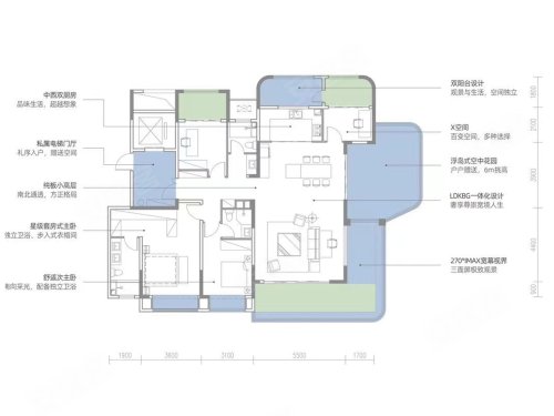 君樾山河C户型偶数层，君樾山河4室2厅3卫1厨约171.00平米户型图，朝南北朝向 - 汉中安居客