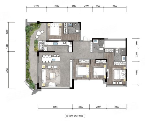 俊峰山外山A2户型，俊峰山外山4室2厅3卫1厨约136.00平米户型图，朝南朝向 - 重庆安居客