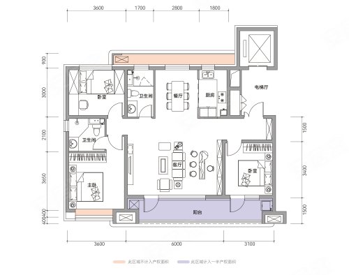 紫檀澐境129户型,紫檀澐境3室2厅2卫1厨约129.00平米户型图,朝南北朝向 - 唐山安居客