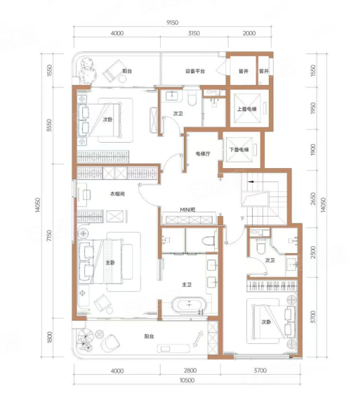 拱宸金茂府D3下叠255方,拱宸金茂府别墅约255.00平米户型图,朝南朝向 - 杭州安居客