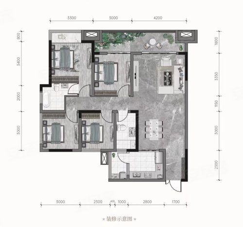 金龙御府A2户型,金龙御府4室2厅2卫1厨约116.70平米户型图,朝南朝向 - 重庆安居客