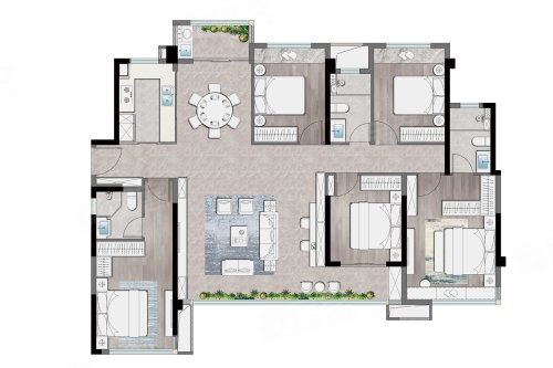 建发缦云E户型,建发缦云5室3厅3卫1厨约170.00平米户型图,朝南朝向 - 泉州安居客
