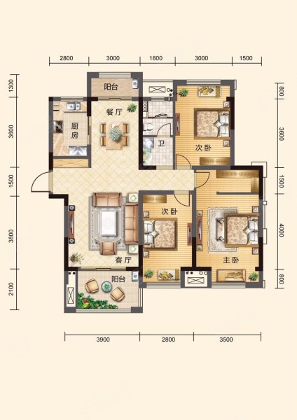 雍福龙庭117㎡户型,雍福龙庭3室2厅1卫0厨约117.00平米户型图,朝南朝向 - 南京安居客