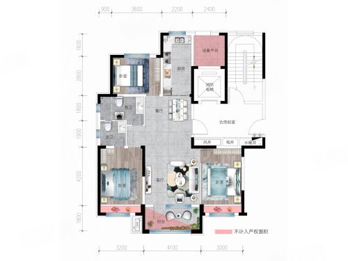 紫悦府二期A户型，紫悦府3室2厅2卫1厨约115.65平米户型图，朝南朝向 - 银川安居客