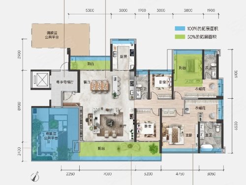 骏景湾天悦234平户型，骏景湾天悦4室2厅3卫1厨约234.00平米户型图，朝南北朝向 - 江门安居客