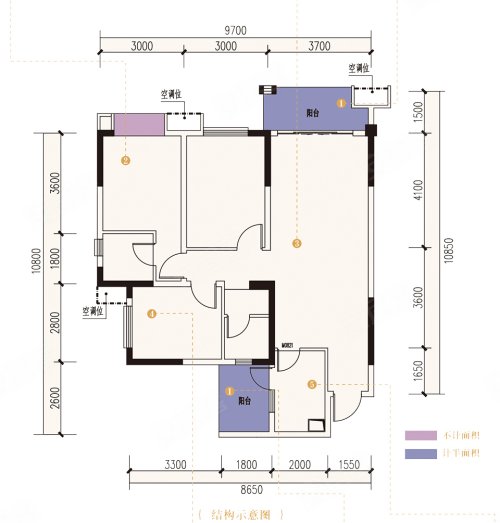 珑山樾A1户型,珑山樾3室2厅2卫1厨约105.00平米户型图,朝南朝向 - 成都安居客