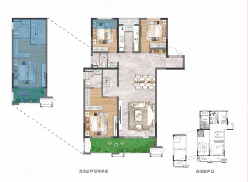 吾悦广场H3户型，吾悦广场3室2厅2卫1厨约134.00平米户型图，朝南北朝向 - 娄底安居客