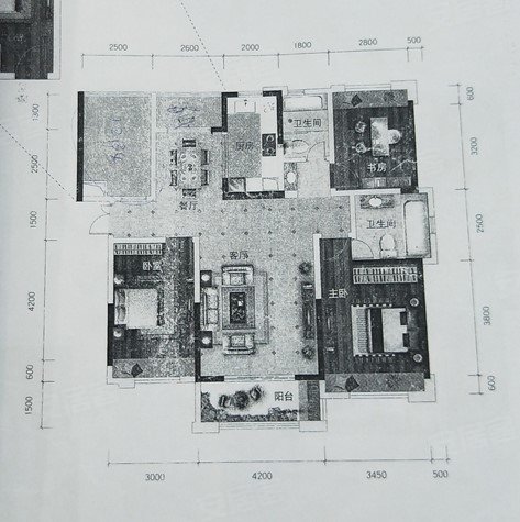襄阳新天地D-1户型,襄阳新天地3室2厅2卫1厨约145.36平米户型图,朝南朝向 - 襄阳安居客