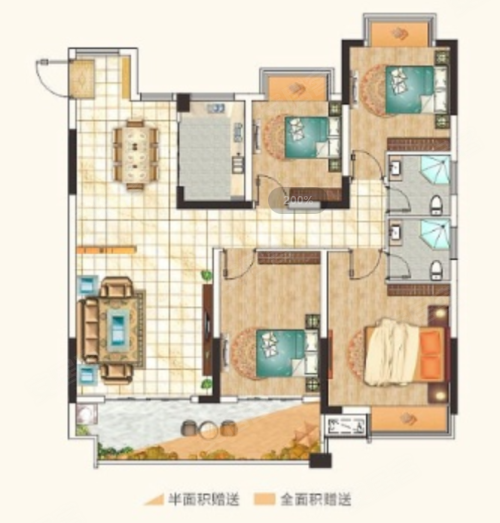 东雅苑(一期）A户型，东雅苑(一期）4室2厅2卫1厨约134.00平米户型图，朝南北朝向 - 宜春安居客