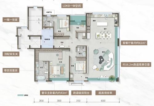 保利山海赋190平基础户型，保利山海赋4室2厅3卫1厨约190.00平米户型图，朝南北朝向 - 威海安居客