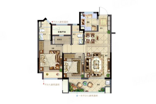 三盛璞悦湾A户型,三盛璞悦湾3室2厅2卫1厨约89.00平米户型图,朝南朝向 - 常州安居客