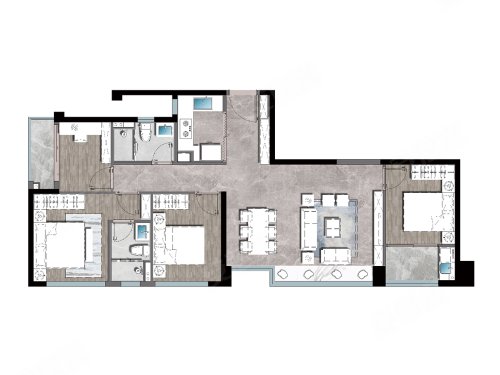 建发五缘湾海A1户型，建发五缘湾海4室2厅2卫1厨约119.00平米户型图，朝南朝向 - 厦门安居客