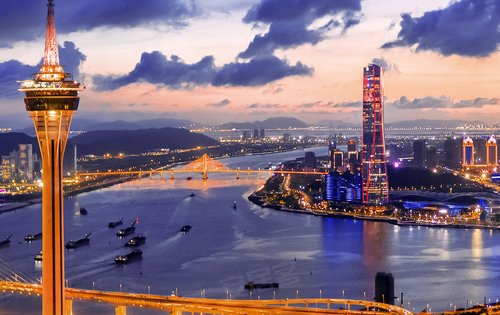 附近的夜,海景,澳门景