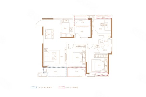 金科城G-B户型,金科城4室2厅2卫1厨约127.00平米户型图,朝南朝向 - 阜阳安居客