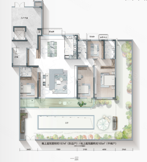建大悦府洋房A户型一层246平，建大悦府4室2厅3卫1厨约246.00平米户型图，朝南朝向 - 滨州安居客