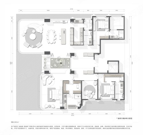 金融城锦宸府B户型，金融城锦宸府4室2厅3卫1厨约280.00平米户型图，朝南朝向 - 成都安居客
