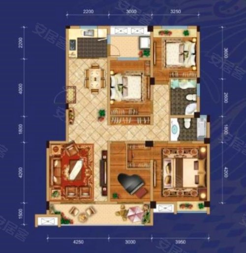 汉昇悦荣府E户型,汉昇悦荣府4室2厅2卫1厨约137.00平米户型图,朝南北朝向 - 德阳安居客