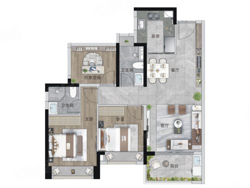 建发·望江台A户型,建发·望江台2室2厅2卫1厨约89.00平米户型图,朝东南朝向 - 中山安居客