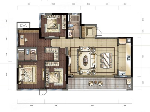 印江州b1户型套内约106㎡,印江州3室2厅1卫1厨约135.