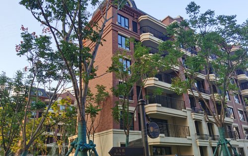 葛店建投金地博雅园动态:褐石洋房小区的园林和立面外观在光影流动中