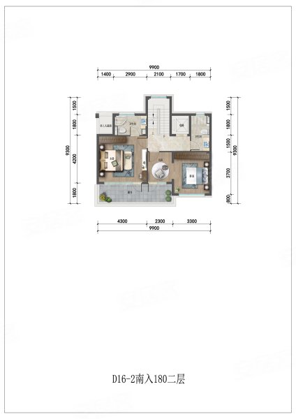 绿城桃花源中式合院176南入户型,绿城桃花源别墅约176.00平米户型图,朝南朝向 - 金华安居客
