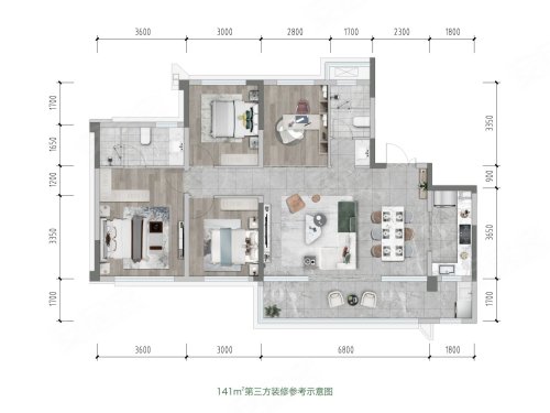 新希望锦粼湖院141平户型,新希望锦粼湖院4室2厅2卫1厨约141.00平米户型图,朝西南朝向 - 成都安居客
