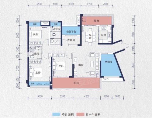 中铁·和著莲城137户型，中铁·和著莲城5室2厅2卫1厨约137.00平米户型图，朝南朝向 - 湘潭安居客