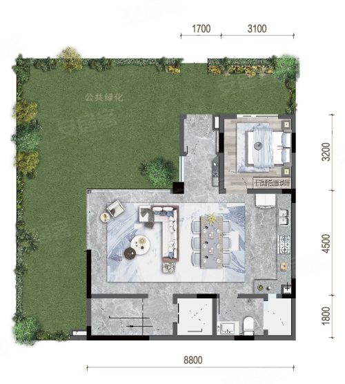 电建清韵阶庭合院别墅,电建清韵阶庭别墅约141.00平米户型图,朝南朝向 - 重庆安居客