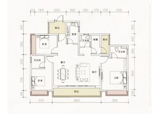 金辉岭南云著建面141㎡户型，金辉岭南云著3室2厅3卫1厨约14100平米户型图，朝南朝向 佛山安居客 