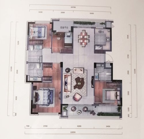蓝城慧园139户型，蓝城慧园4室2厅3卫1厨约139.00平米户型图，朝南朝向 - 安吉安居客