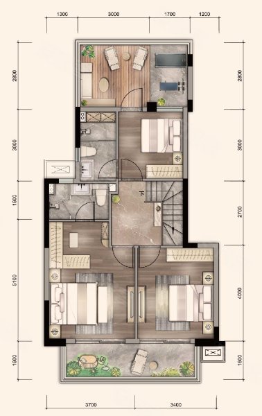 建发央著H2户型，建发央著别墅约138.00平米户型图，朝南朝向 - 南宁安居客