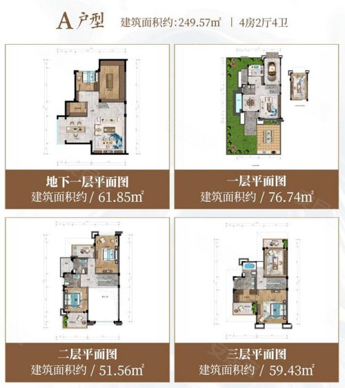 建业·君邻大院别墅A户型,建业·君邻大院别墅约249.57平米户型图,朝东西朝向 - 儋州安居客