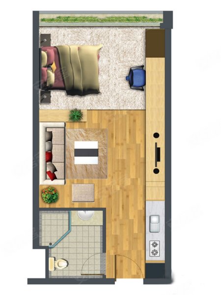 世泰凯旋公寓508户型,世泰凯旋公寓1室1厅1卫0厨约48.