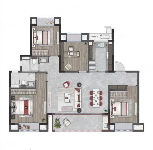 建发·观云府125户型,建发·观云府4室2厅2卫1厨约125.00平米户型图,朝南朝向 - 南通安居客