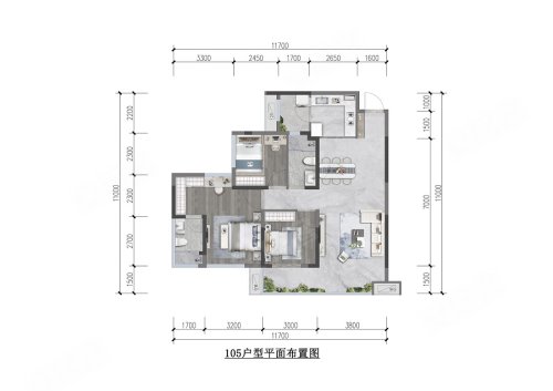 邦泰臻境105户型,邦泰臻境3室2厅2卫1厨约105.00平米户型图,朝南北朝向 - 绵阳安居客