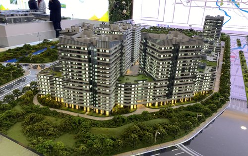 潮白河孔雀城青创天地售楼处沙盘楼栋外观及园区绿化