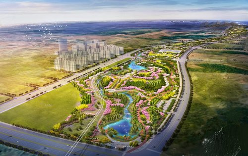 光谷正荣府旁城市空轨下的豹子溪十里生态廊道美如画卷