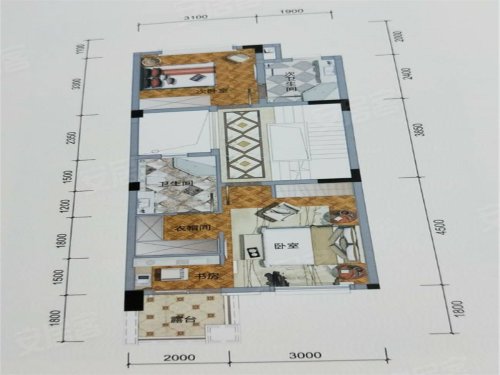 英郦庄园桥郡A户型,英郦庄园桥郡别墅约255.00平米户型图,朝南朝向 - 绵阳安居客