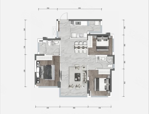 领峰A2户型,领峰3室2厅2卫1厨约100.00平米户型图,朝南朝向 - 成都安居客