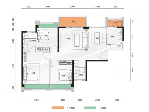 佳兆业·水岸华都·悦港湾4栋1单元01户型,佳兆业·水岸华都·悦港湾3室2厅2卫1厨约113.00平米户型图,朝南朝向 - 珠海安居客