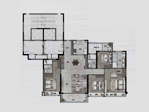 建发云启之江L1户型,建发云启之江4室2厅3卫1厨约175.00平米户型图,朝南朝向 - 杭州安居客