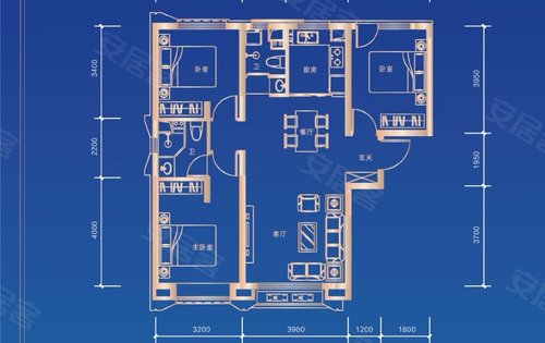 海大蔚蓝天宸二期 111.56户型,三室两厅两卫 南北通透 全明户型